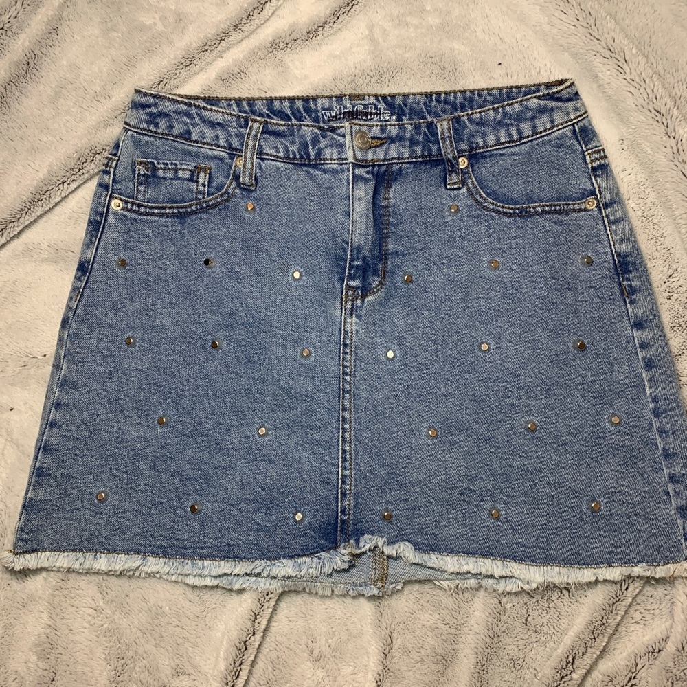 Studded denim skirt